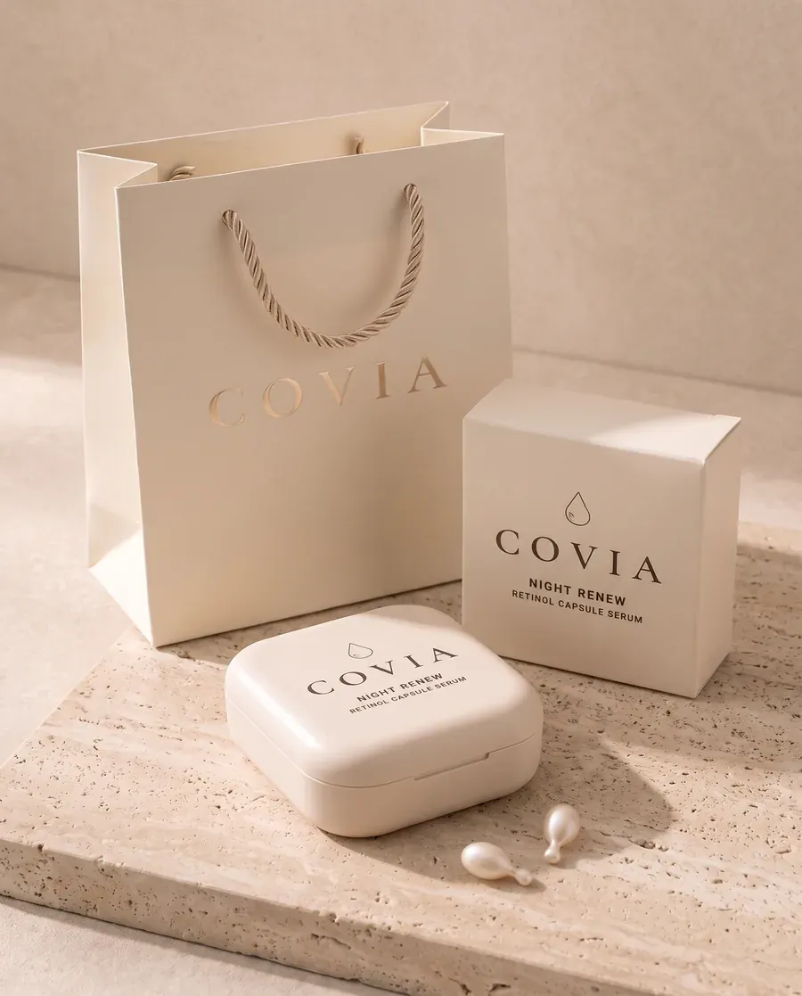 COVIA 쇼핑백, 단상자, 마그네틱 케이스와 캡슐 두 알